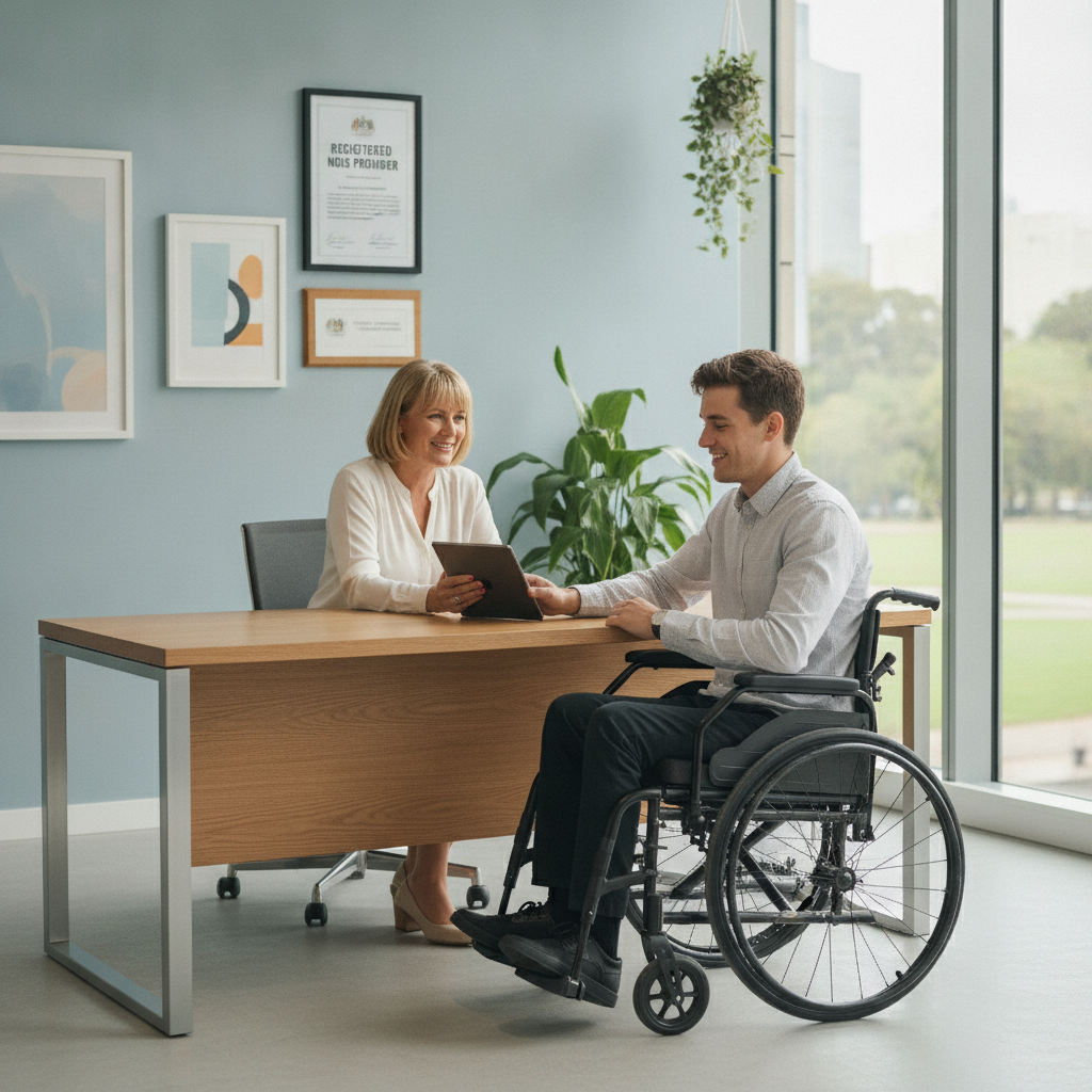 Chart illustrating key features and compliance requirements of registered NDIS providers in Australia, highlighting audit processes.