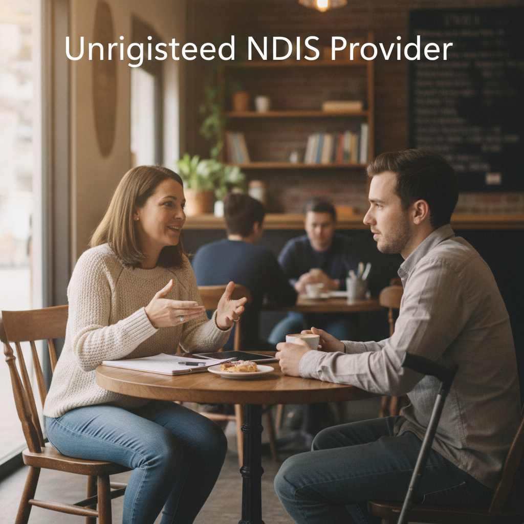 Infographic explaining the difference between registered and unregistered NDIS providers in terms of compliance, standards, and access.